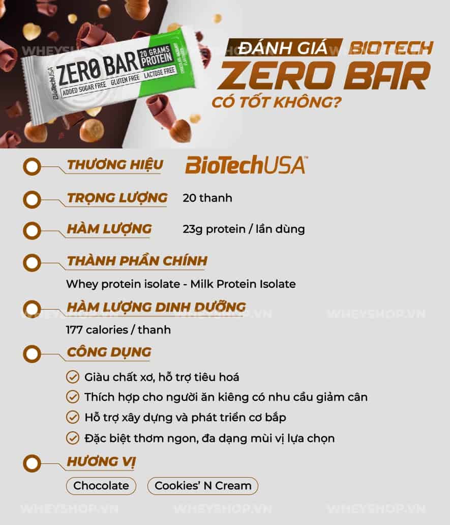 Biotech Zero Bar của BioTechUSA thay thế bữa ăn phụ giúp tăng trưởng khối lượng cơ bắp vượt trội. Cùng WheyShop review đánh giá Biotech Zero Bar có tốt không...