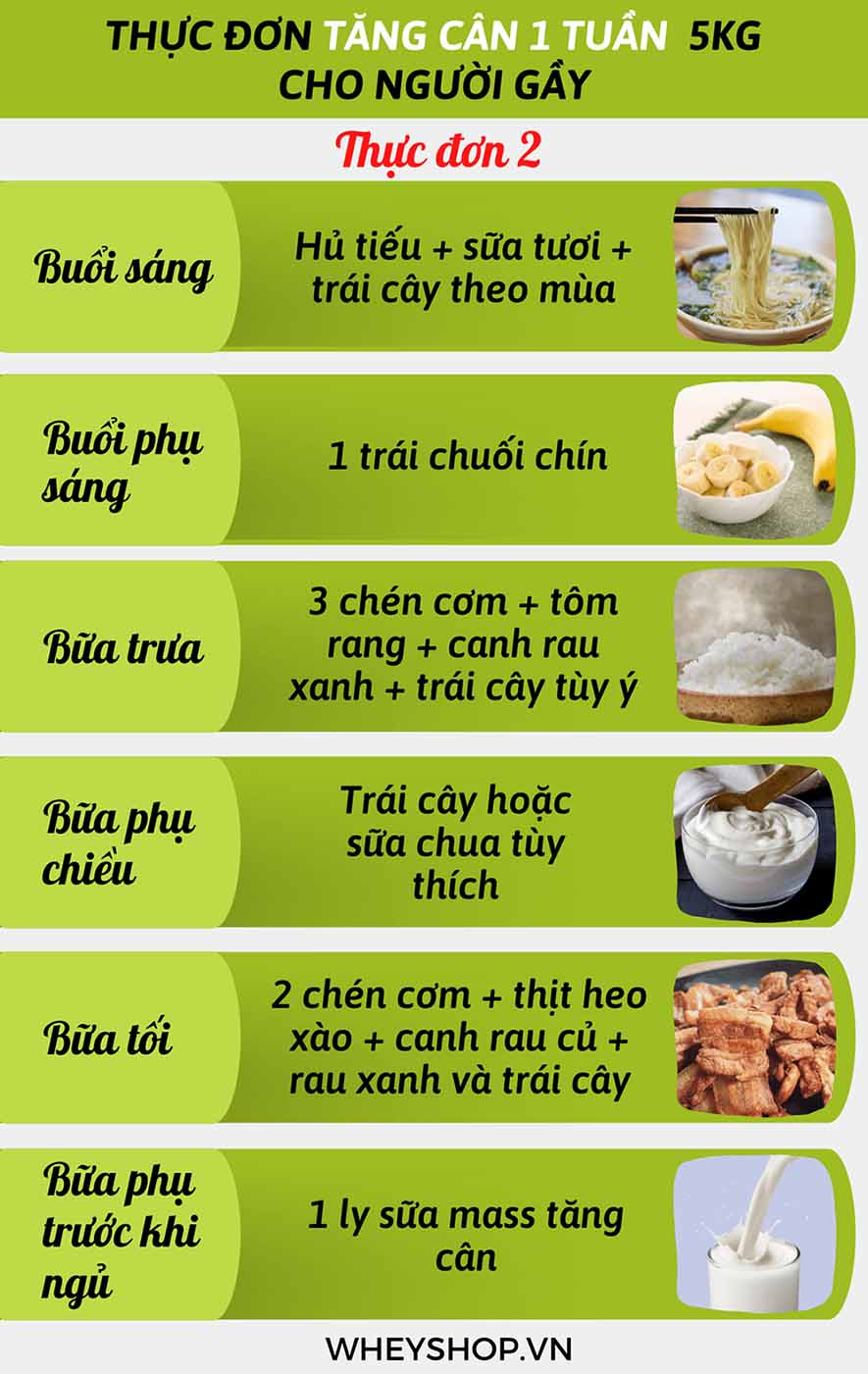 Bật mí 7 thực đơn tăng cân cho nam nữ, người gầy khó hấp thu dinh dưỡng cải thiện cân nặng tự nhiên, bền vững qua bài viết...