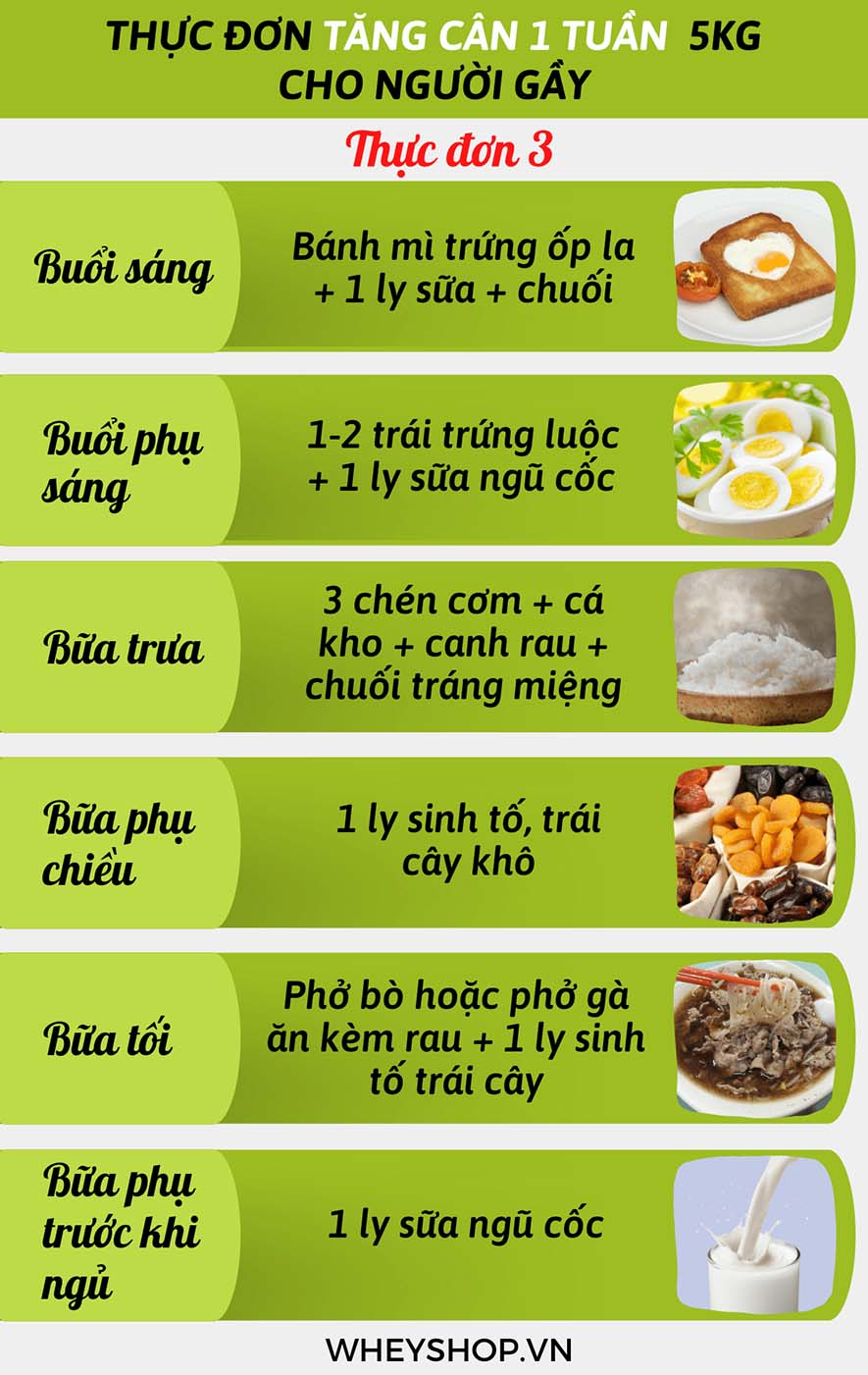 Bật mí 7 thực đơn tăng cân cho nam nữ, người gầy khó hấp thu dinh dưỡng cải thiện cân nặng tự nhiên, bền vững qua bài viết...