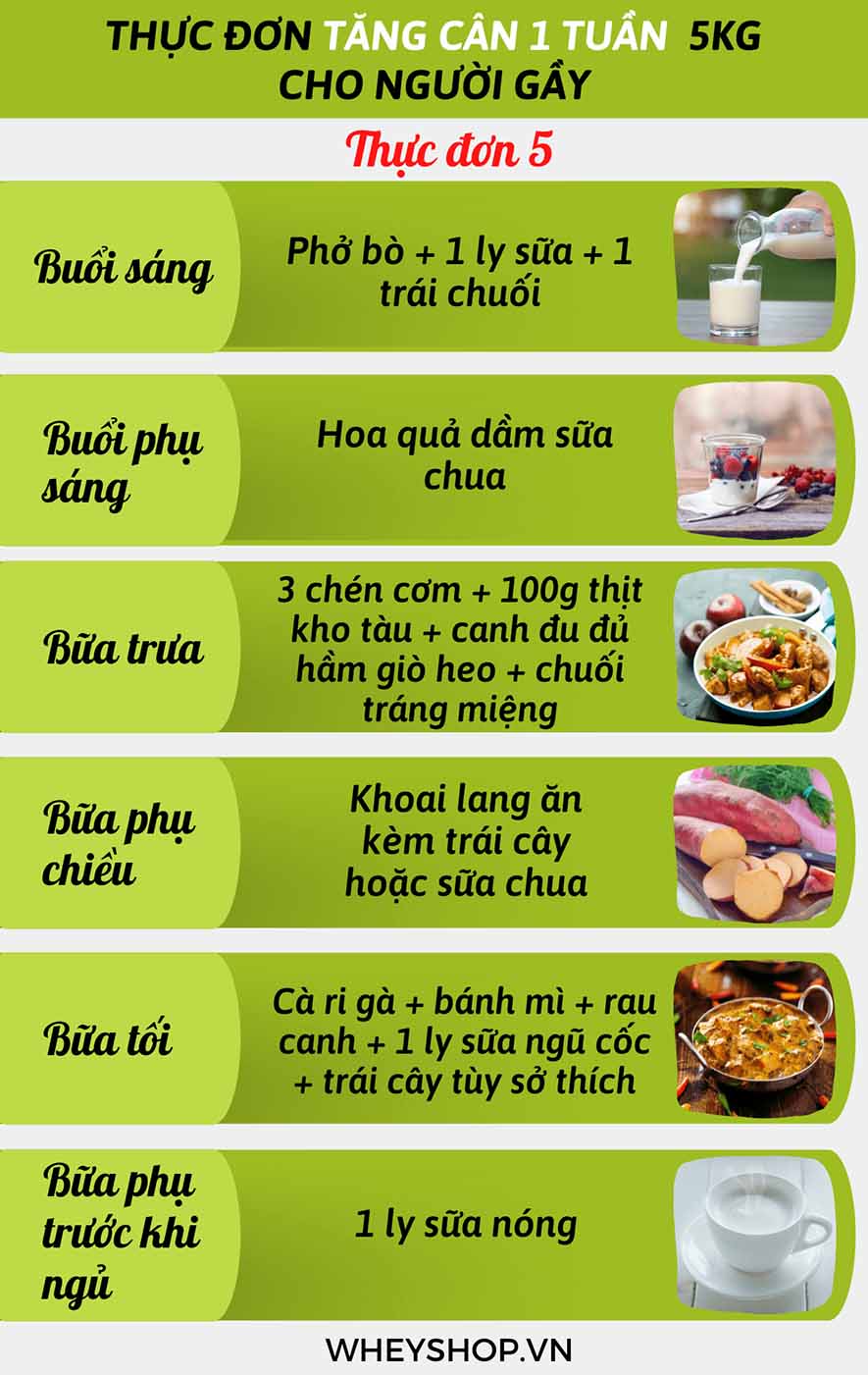 Bật mí 7 thực đơn tăng cân cho nam nữ, người gầy khó hấp thu dinh dưỡng cải thiện cân nặng tự nhiên, bền vững qua bài viết...