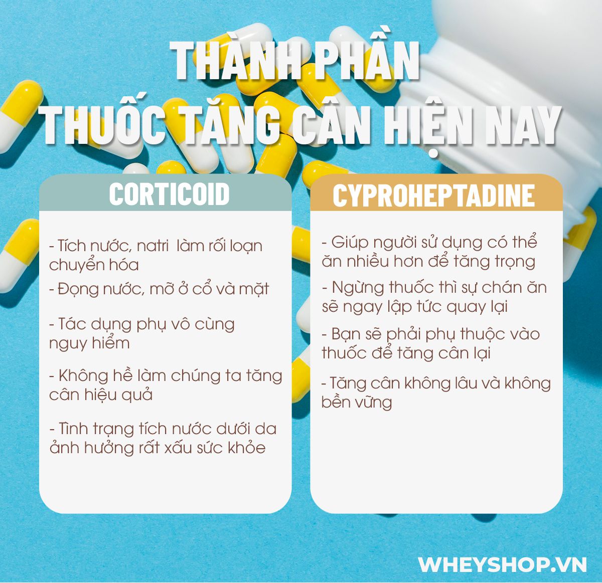 Thuốc tăng cân có những loại nào? Thuốc tăng cân có tốt như lời quảng cáo? Hãy cùng WheyShop tìm hiểu chi tiết qua bài viết...