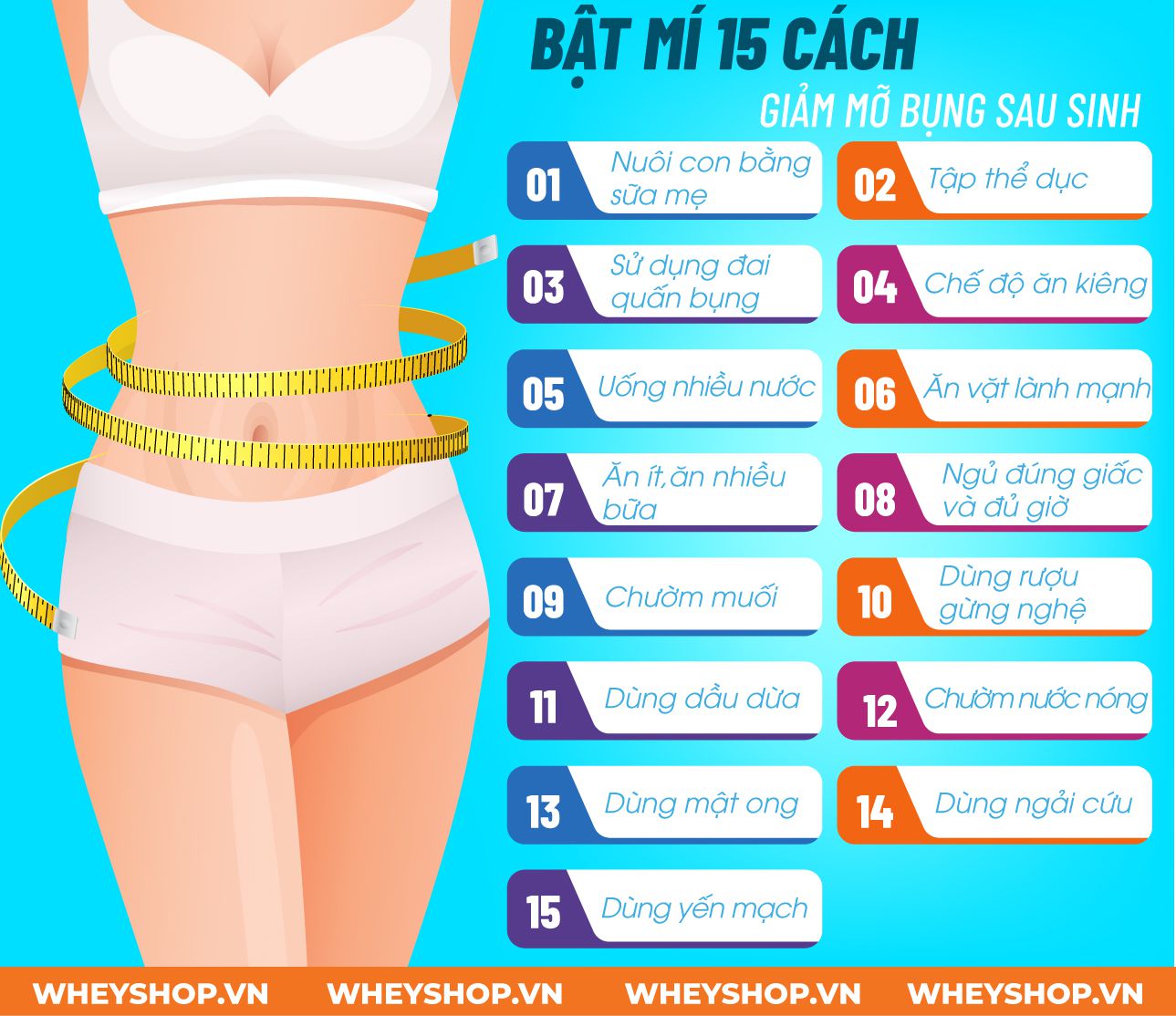 Nếu các mẹ bỉm sữa đang tìm cách giảm mỡ bụng sau sinh thì hãy cùng WheyShop tham khảo 15 cách giảm mỡ bụng sau sinh hiệu quả qua bài viết