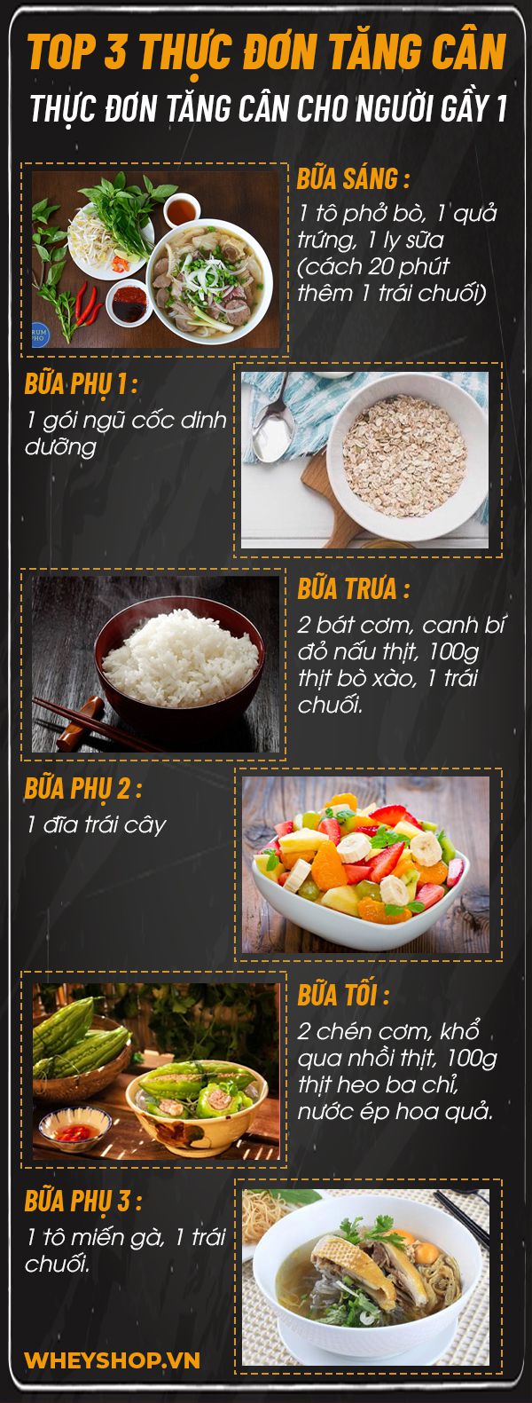 Bạn ăn nhiều nhưng vẫn chưa tăng cân ? Cùng WheyShop tìm hiểu ngay 3 thực đơn tăng cân cho người gầy hiệu quả nhất, dễ dàng thực hiện đơn giản...