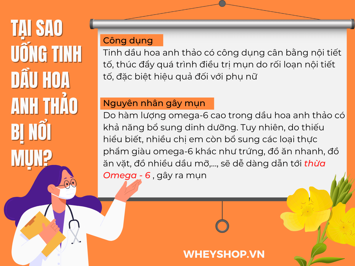 Nếu bạn đang băn khoăn về việc uống tinh dầu hoa anh thảo bị nổi mụn thì hãy cùng WheyShop tham khảo chi tiết bài viết ngay sau đây...