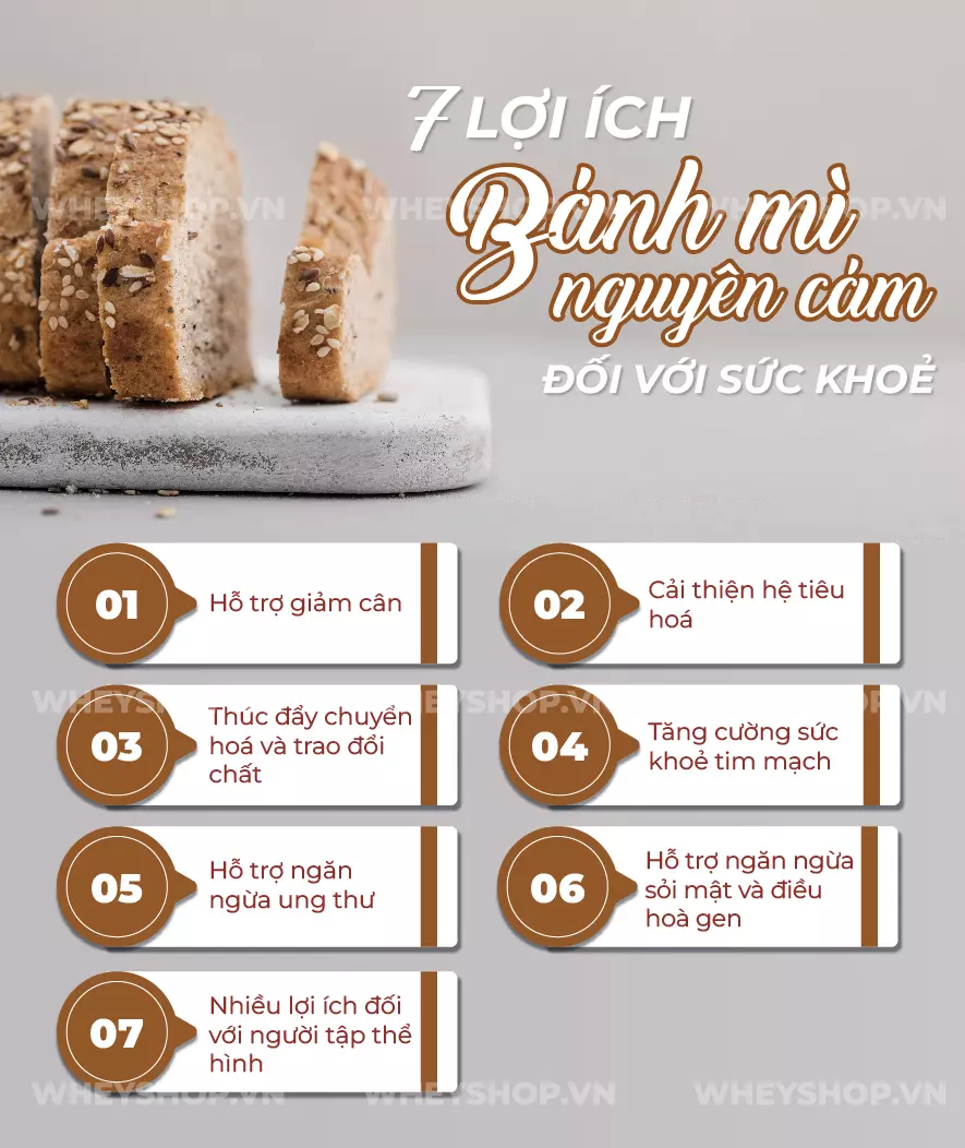 Bánh mì nguyên cám thường là lựa chọn tốt nhất cho sức khỏe. Bài viết này, WheyShop sẽ giải đáp bánh mì nguyên cám là gì và ăn bánh mì nguyên cám như thế...