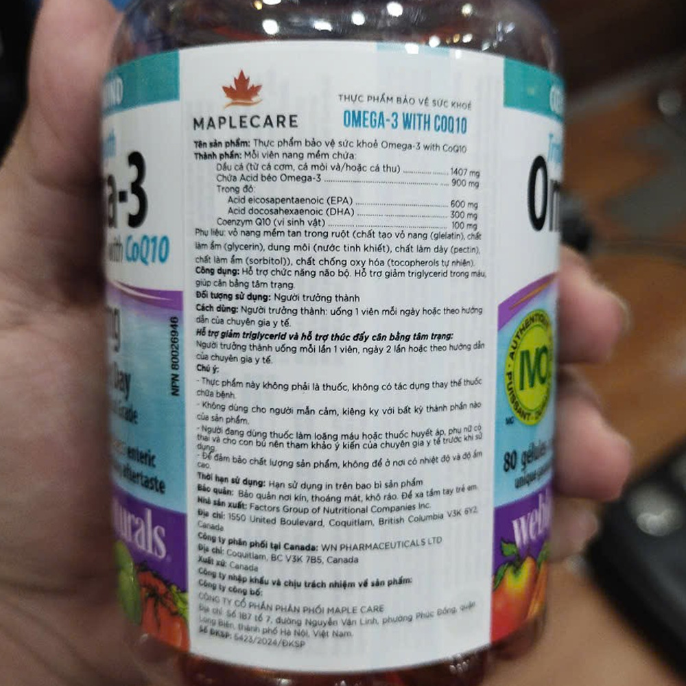 Webber Naturals Triple Strength Omega-3 with CoQ10 900mg (80 viên)
