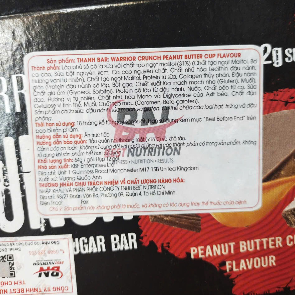 Bánh Protein Warrior Crunch Protein Bar (64g)