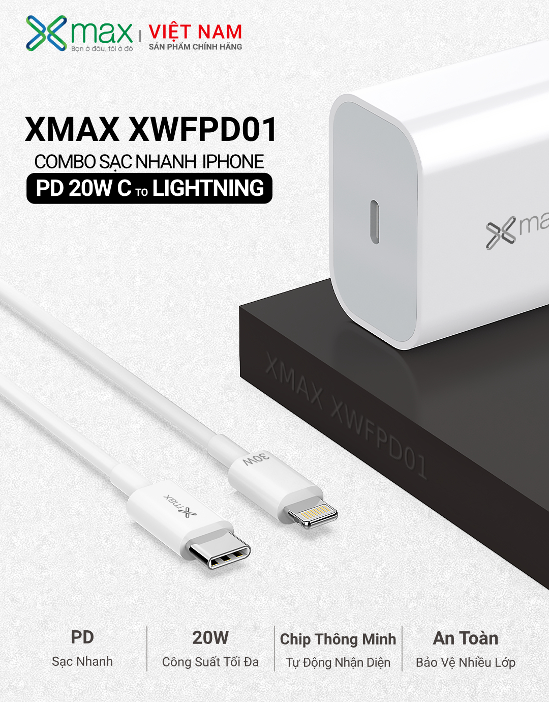 Combo sạc nhanh 20W PD+QC3.0 XMAX XWFPD01
