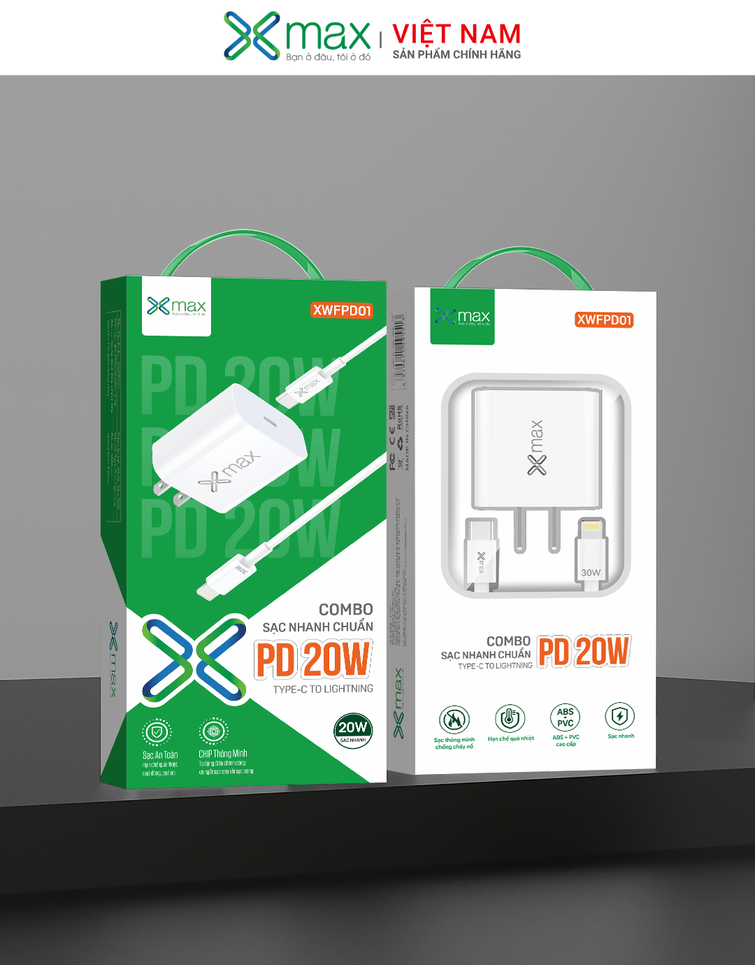 Combo sạc nhanh 20W PD+QC3.0 XMAX XWFPD01