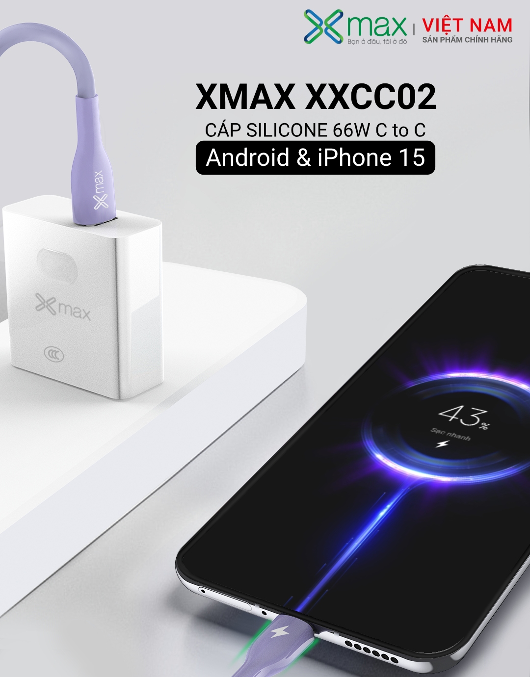 Cáp Silicone Sạc Siêu Nhanh 66W Type C to C XMAX XXCC02