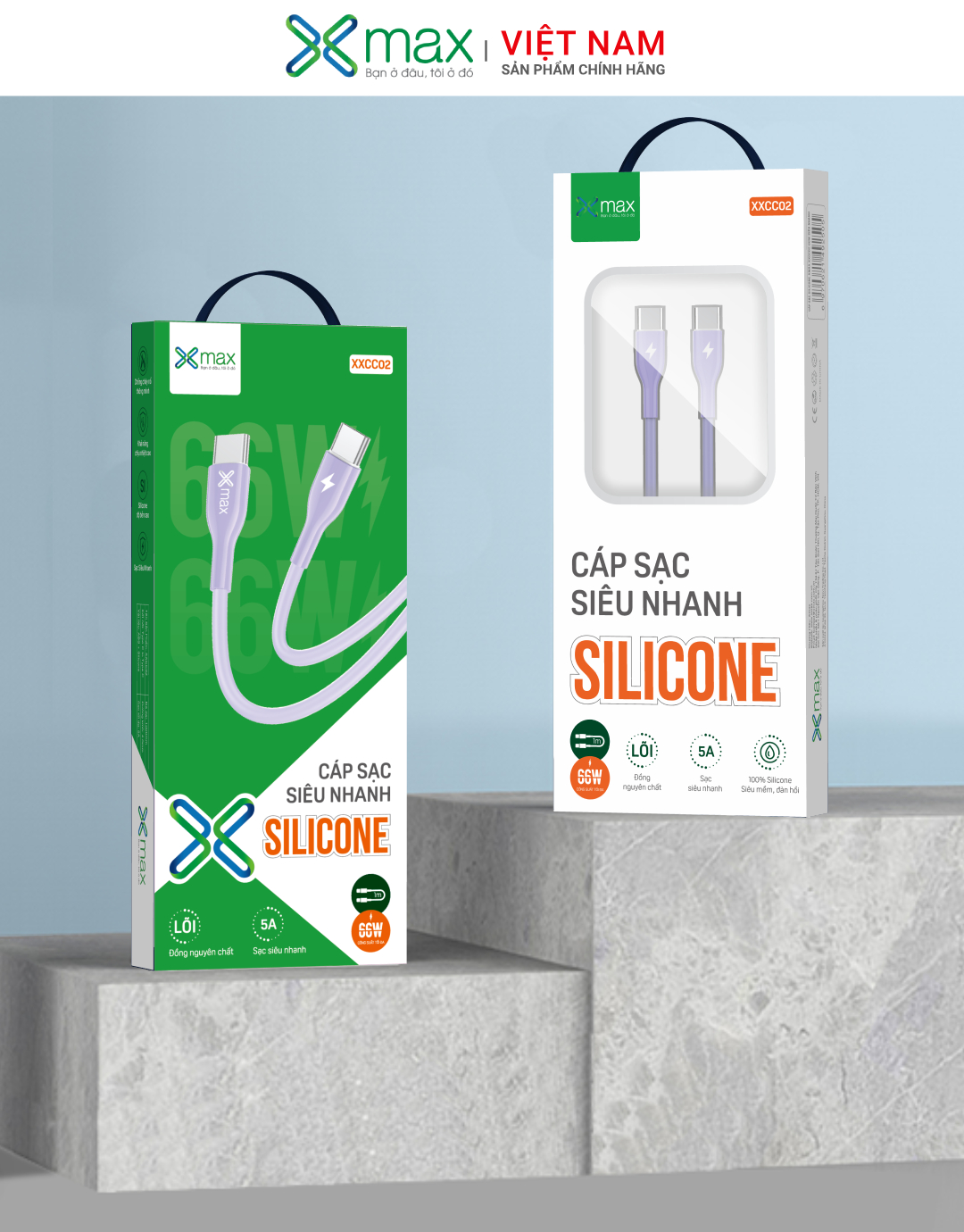 Cáp Silicone Sạc Siêu Nhanh 66W Type C to C XMAX XXCC02