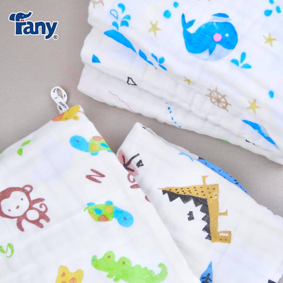 FANY - SET 2 KHĂN GẠC/KHĂN TẮM IN CAO CẤP 4 LỚP 80 X 80 CM
