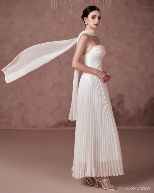 white corset pleated dress 2026 Wedding Dress Ivory A-line Off-the-Shoulder Ankle-Length