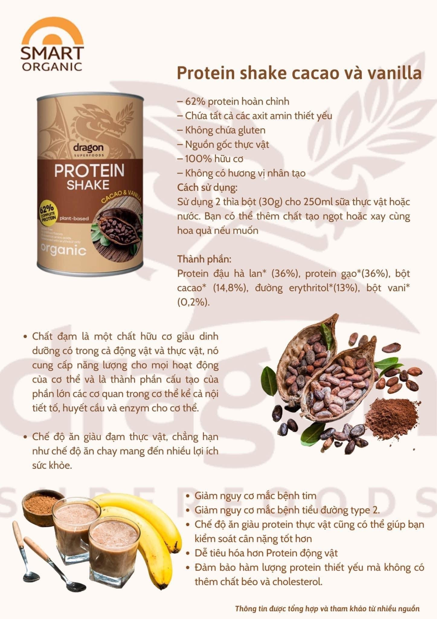 Protein shake cacao và vanilla 500g