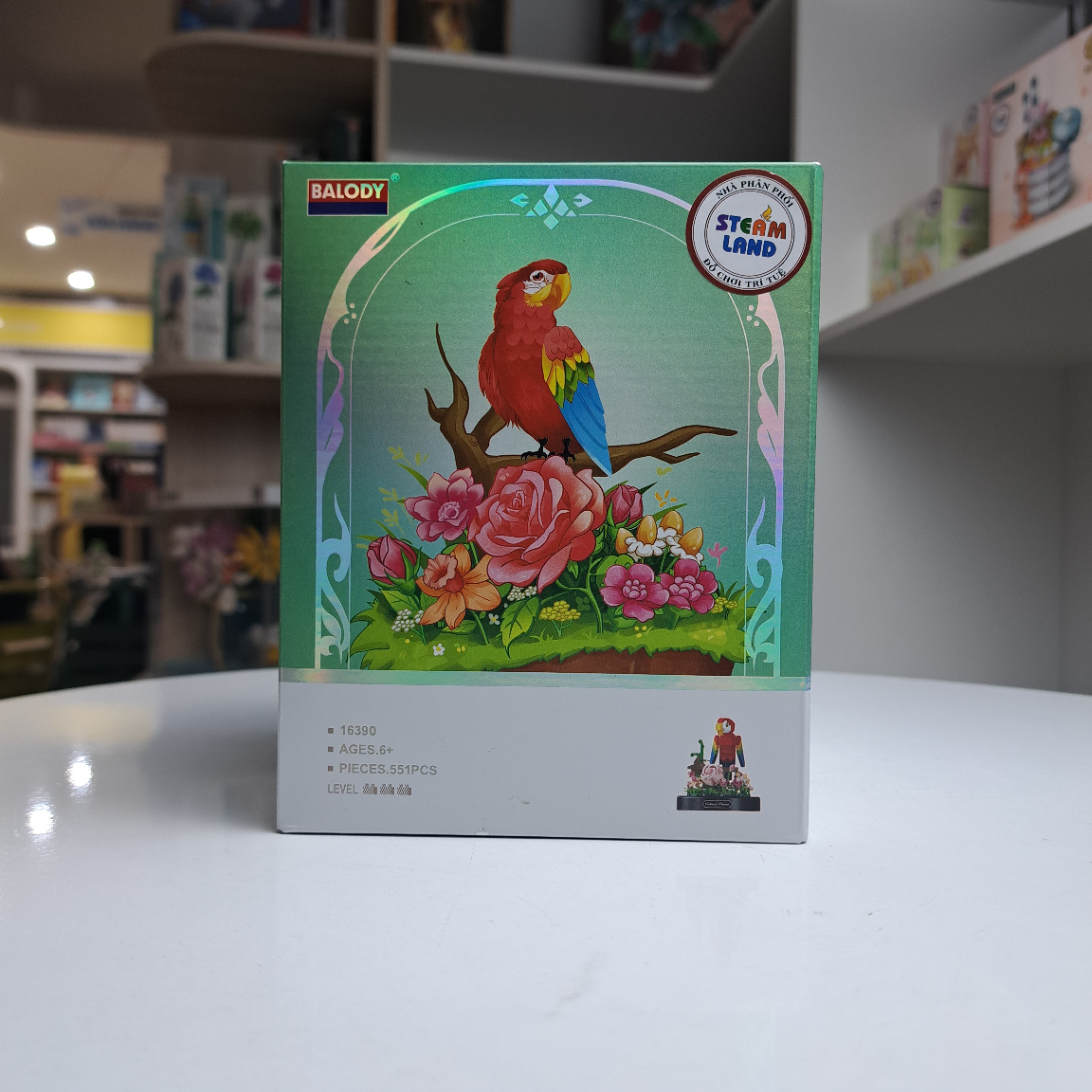 BALODY-16390 Đồ chơi lắp ráp có hộp mica chống bụi Chú vẹt ngộ nghĩnh