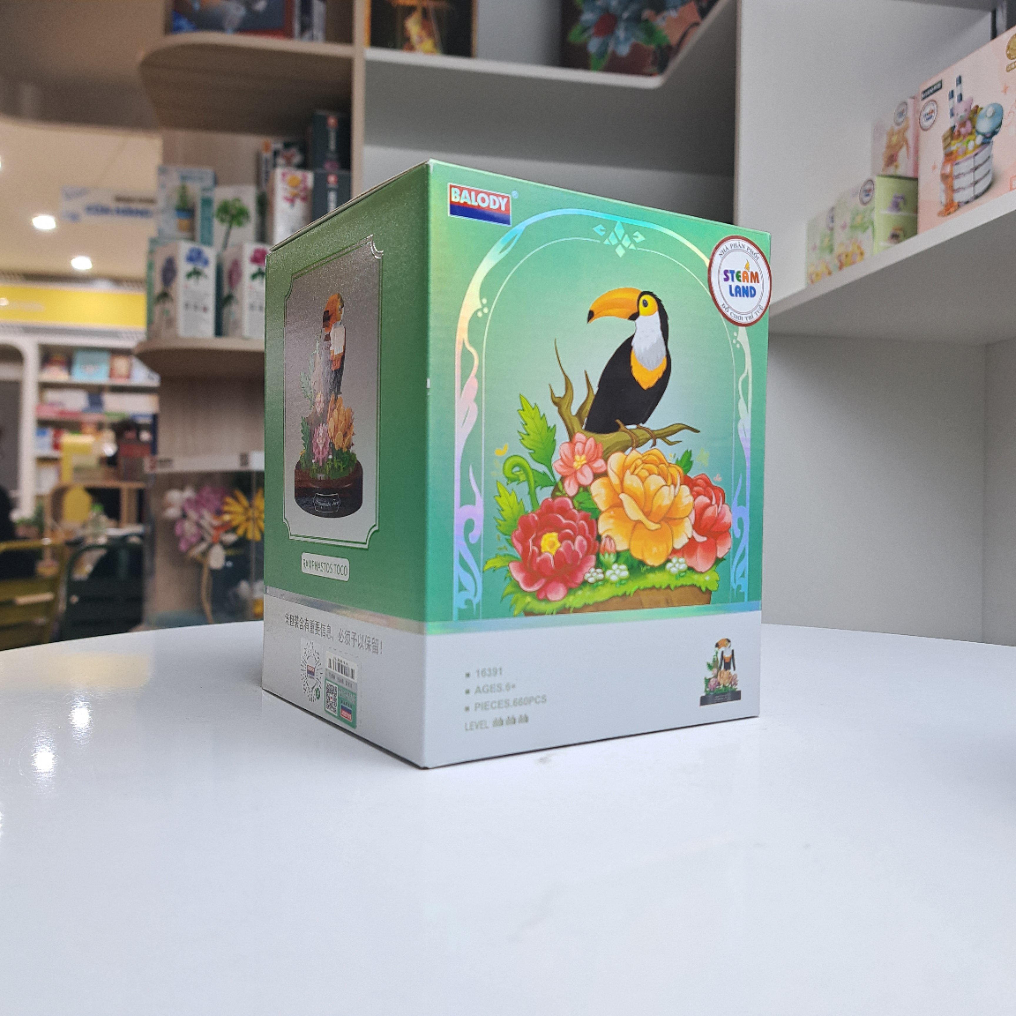 BALODY-16391 Đồ chơi lắp ráp có hộp mica chống bụi Chú chim Tucan cuồng nhiệt