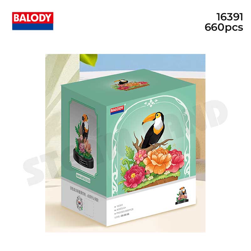 BALODY-16391 Đồ chơi lắp ráp có hộp mica chống bụi Chú chim Tucan cuồng nhiệt