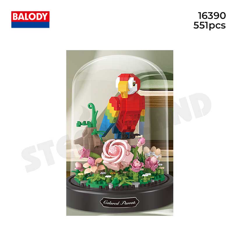 BALODY-16390 Đồ chơi lắp ráp có hộp mica chống bụi Chú vẹt ngộ nghĩnh