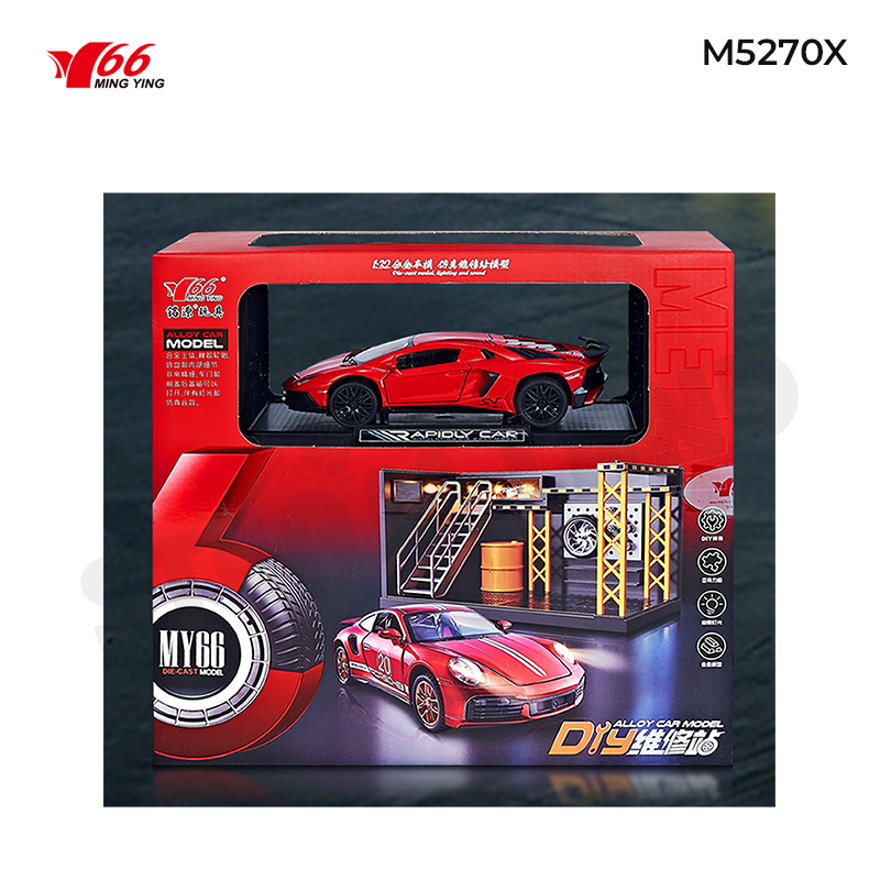 MY66-M5270X Xe hợp kim tỷ lệ 1:32 Lamborghini LP750-SV mầu đỏ + Décor gara sửa chữa.