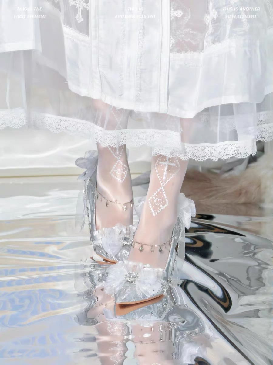 ( Handmade 15 days ) Lolita wedding high heels with bow, unique design Milk Cat Sauce large size 40-44