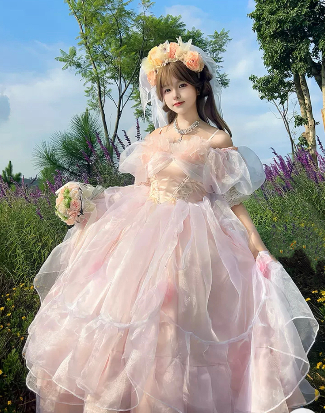 whisper pink wedding dress Pink Powder Wedding Dress with Sleeves