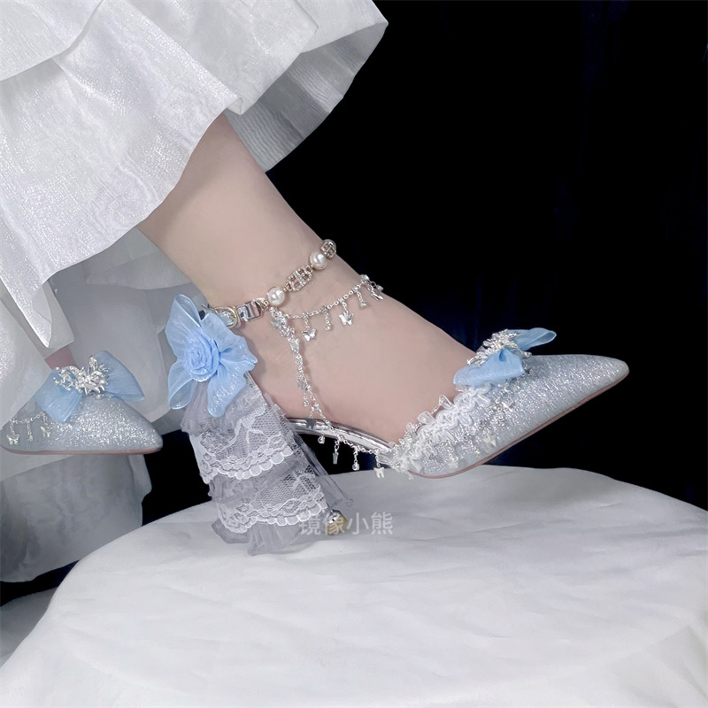 ( Pre Order 15 days ) Sparkling crystal silver shoes X Mirror bear