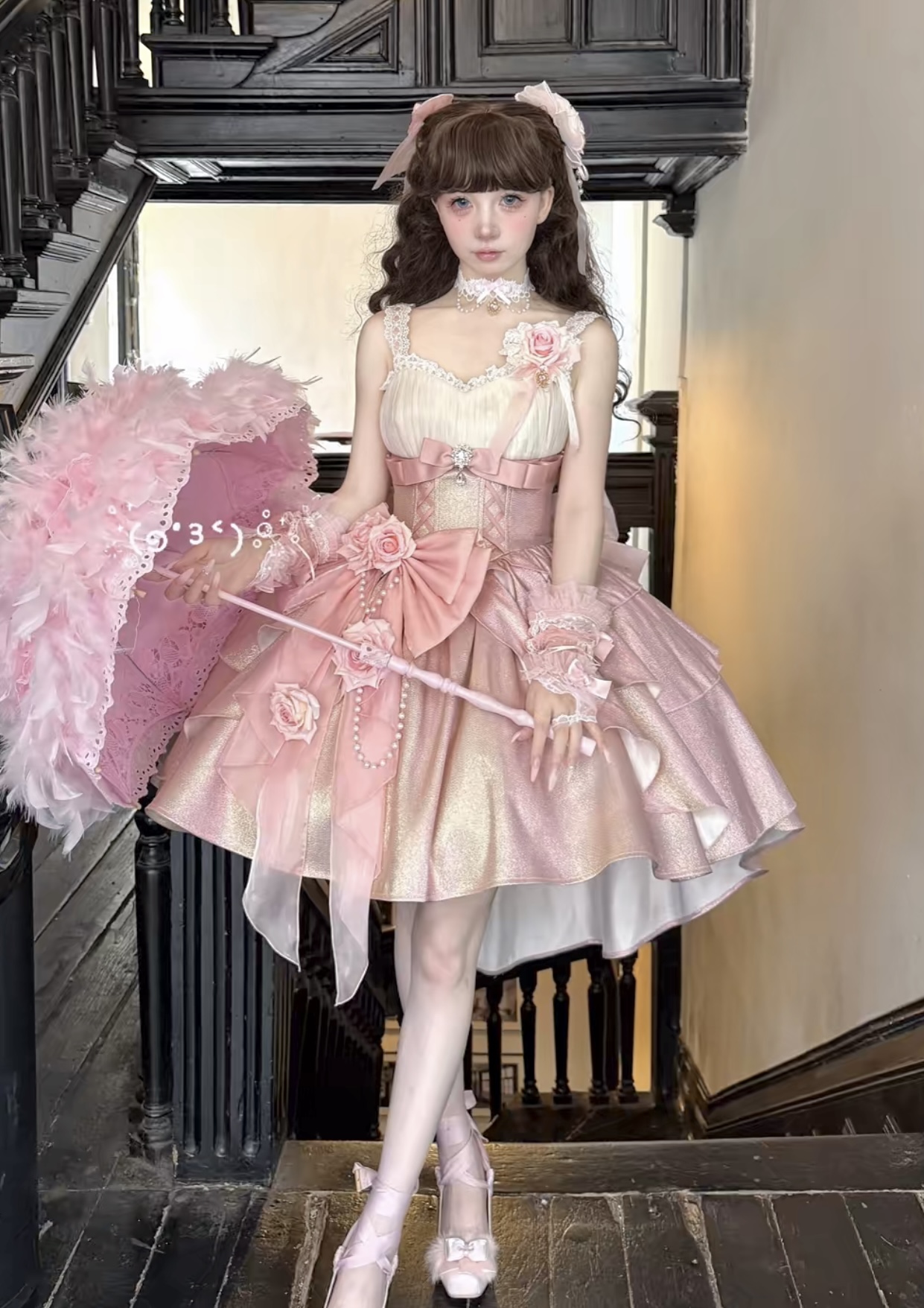 ( Stop Selling ) Rose Heart Knot Peach White Tea Original Lolita