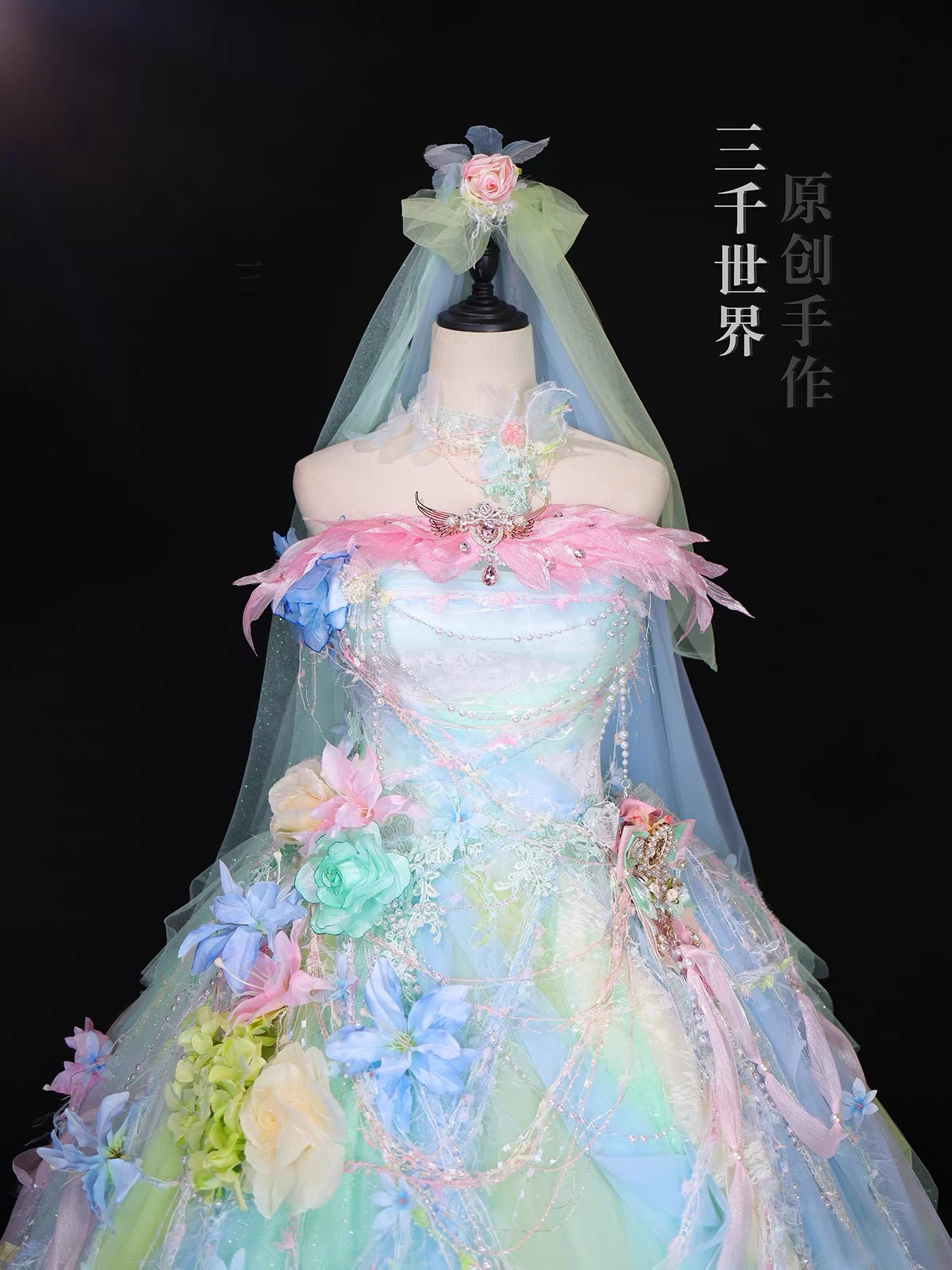 Unique handmade fairy dress full of flowers by 3 Thousand Worlds