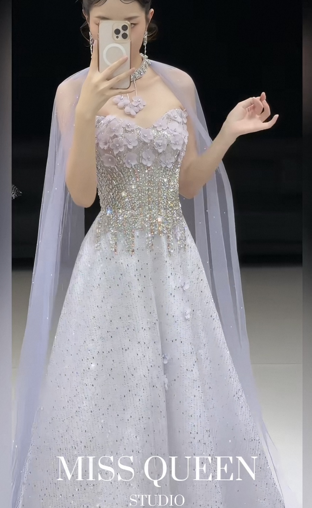 Evening dresses - Engagement dresses, wedding dresses - High-end luxury, unique style, cape dresses, dresses with sparkling stones MQ30