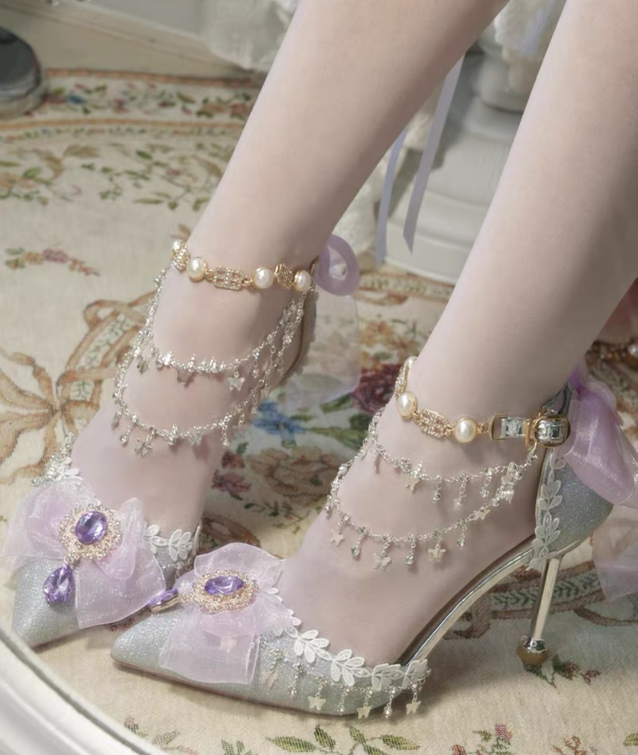 ( Pre Order 15 - 30 days ) Sparkly Lolita wedding shoes2 X Qimeng Handmade