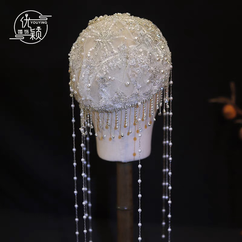 Beaded lace retro bridal hat