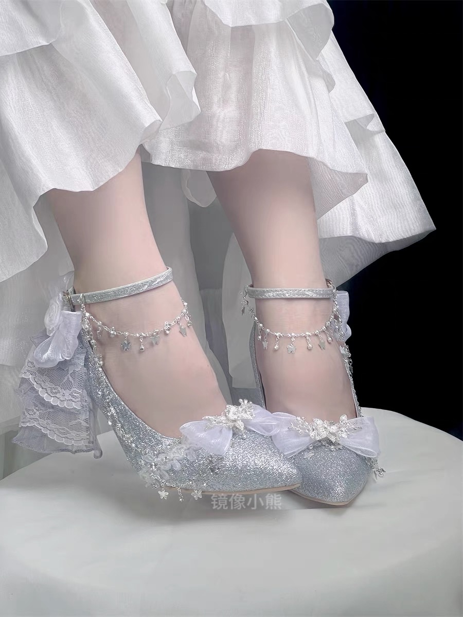 ( Pre Order 15 days ) Sparkling crystal silver shoes X Mirror bear