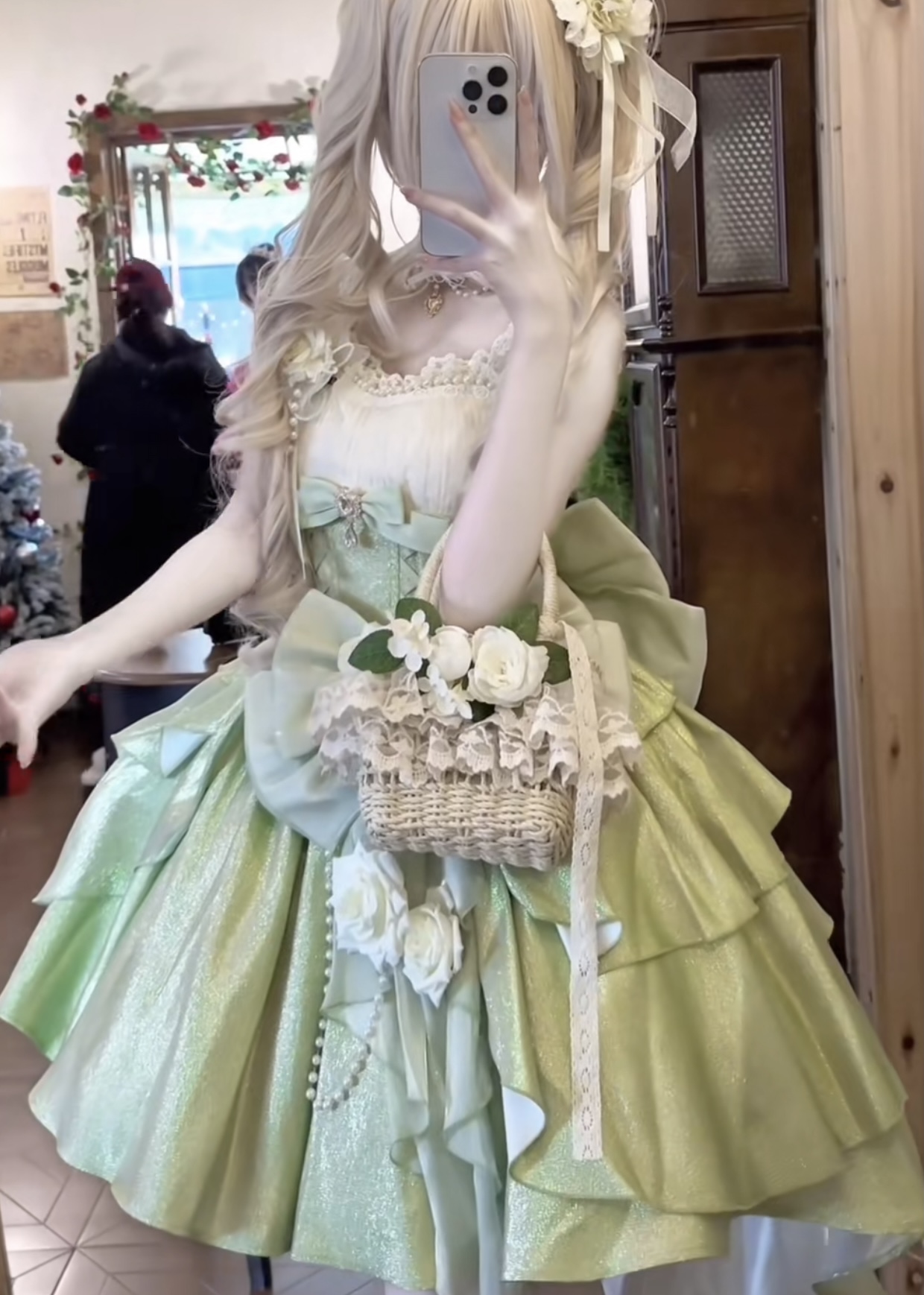 ( Stop Selling ) Rose Heart Knot Peach White Tea Original Lolita