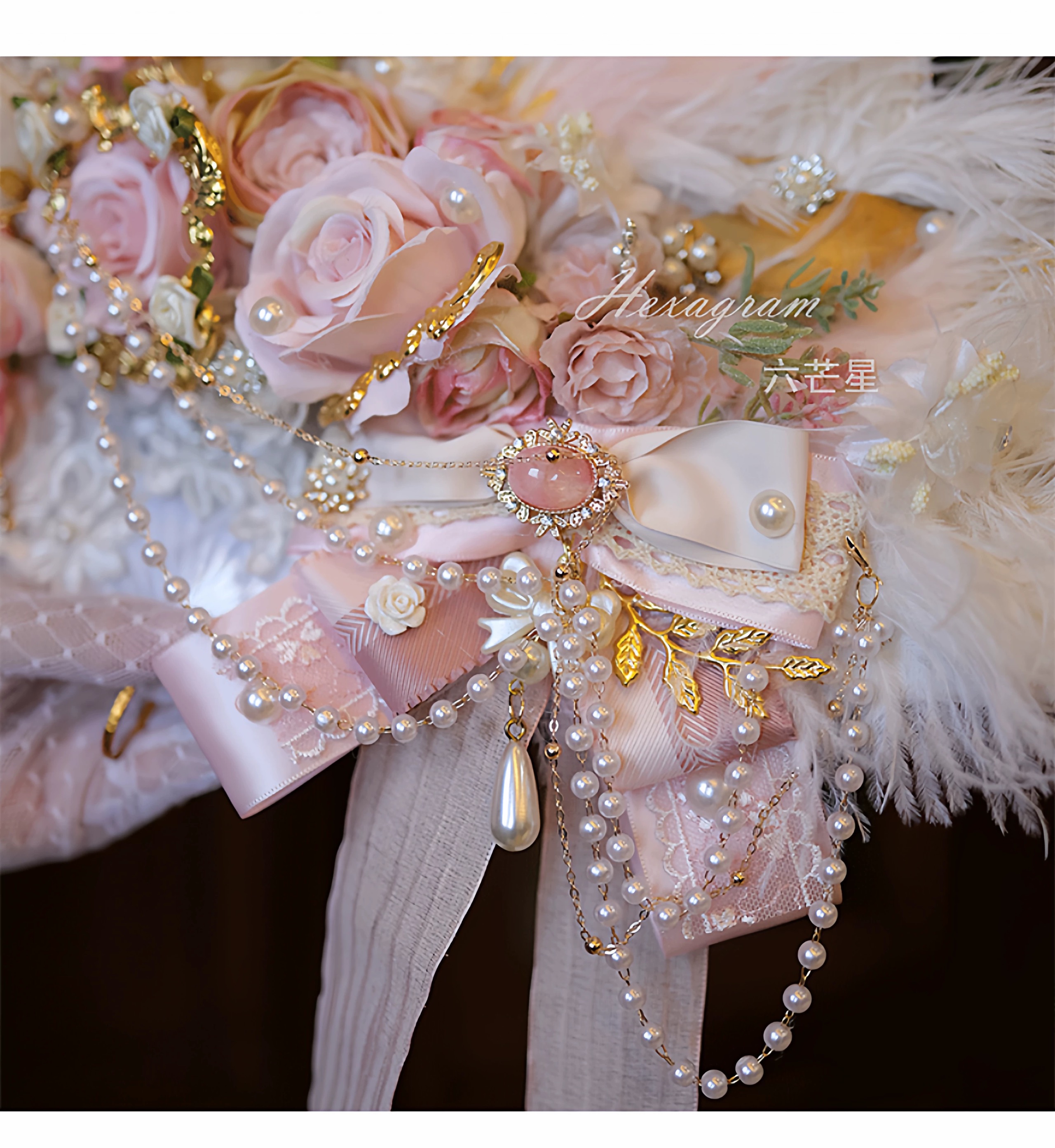 ( Pre Order 15 days ) Unique and gorgeous handmade Hexagram Lolita ostrich feather fan, suitable for weddings, tea parties, Rococo style, fashion show props