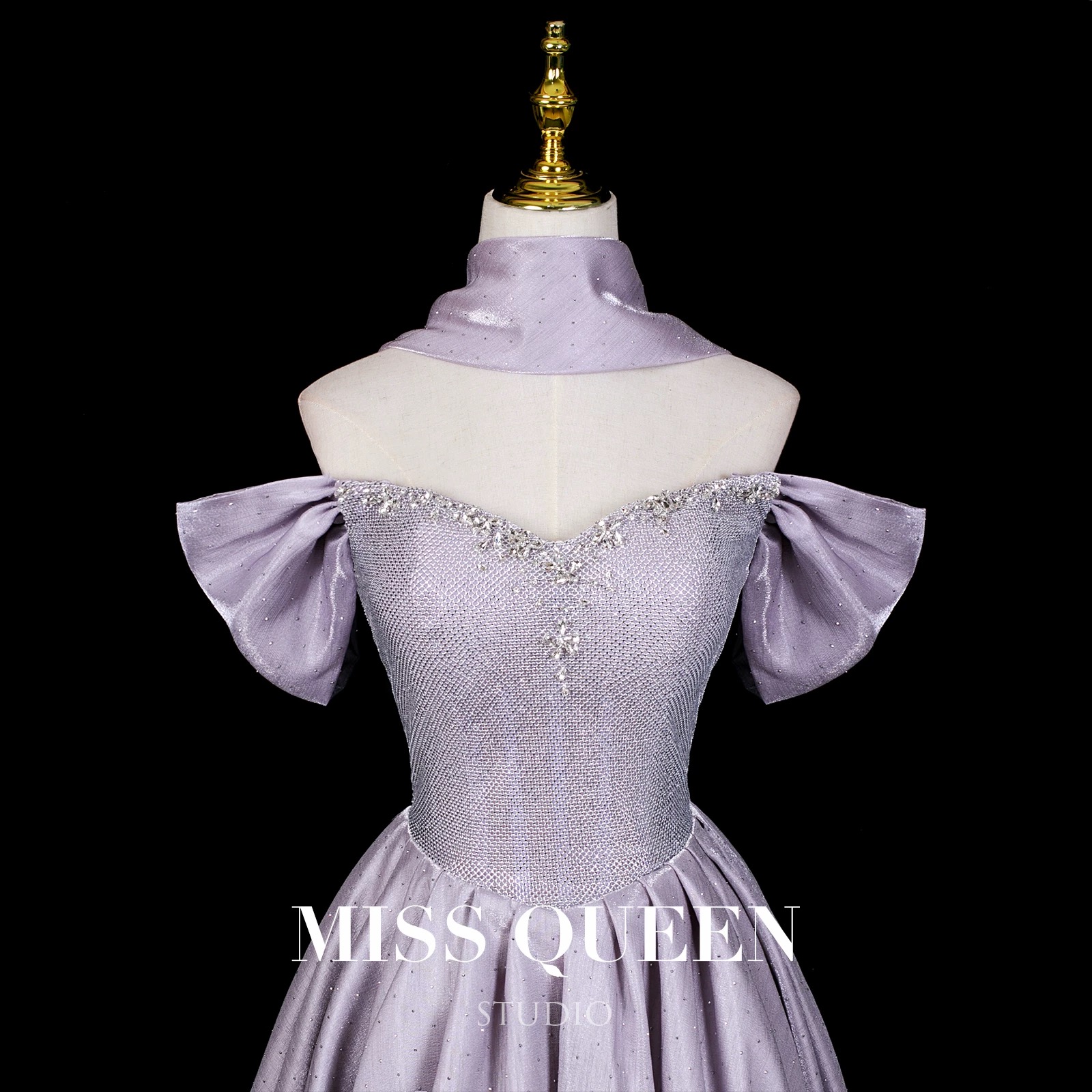 Sweet, elegant and luxurious princess-style off-the-shoulder evening gown for brides and coming-of-age ceremonies MQ40