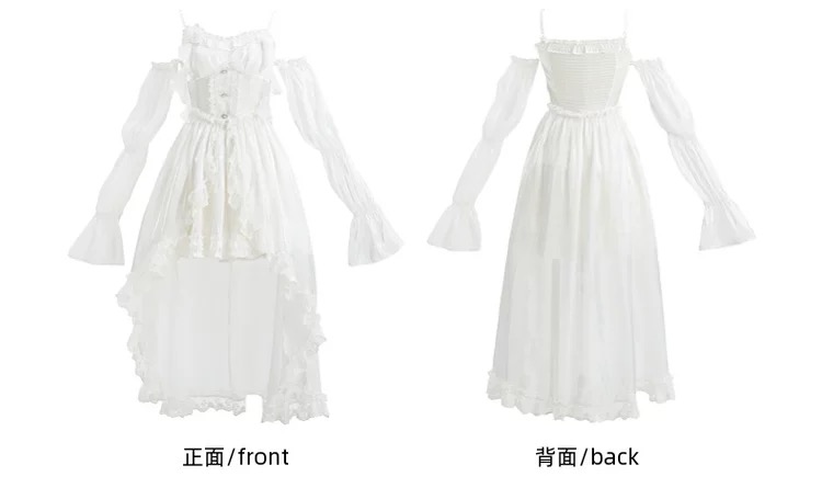 Mori Girl style women's dress has a gentle design, iridescent material, and a thick removable skirt.