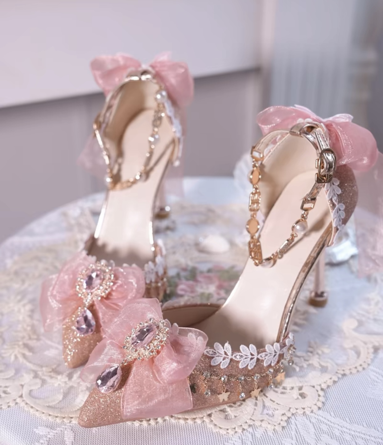 ( Pre Order 15 - 30 days ) Sparkly Lolita wedding shoes2 X Qimeng Handmade
