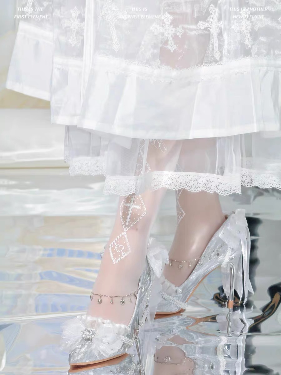 ( Handmade 15 days ) Lolita wedding high heels with bow, unique design Milk Cat Sauce large size 40-44