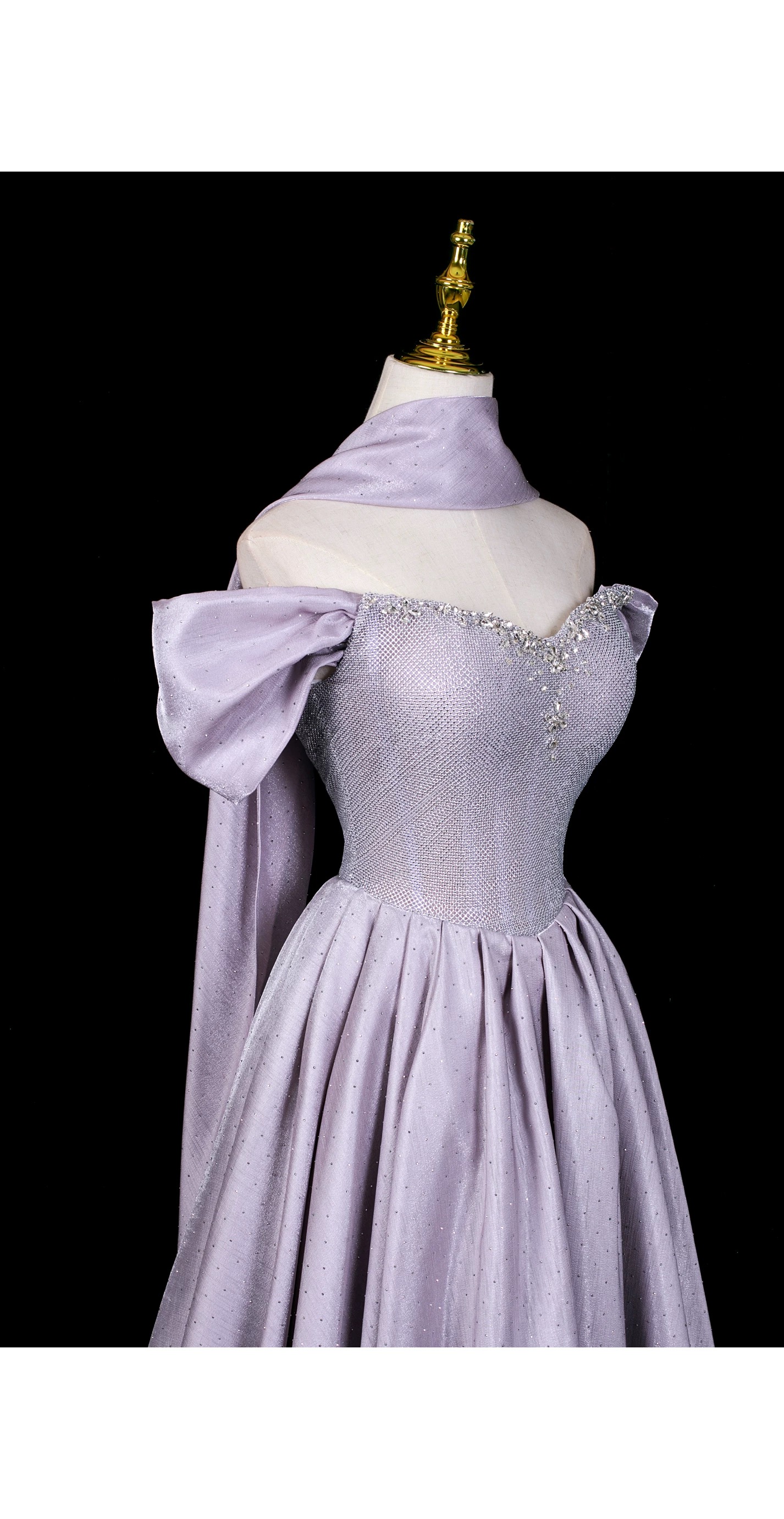 Sweet, elegant and luxurious princess-style off-the-shoulder evening gown for brides and coming-of-age ceremonies MQ40