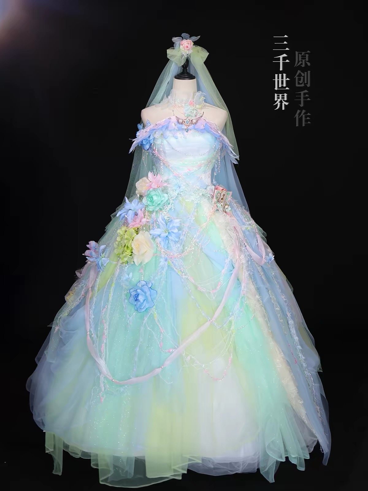 Unique handmade fairy dress full of flowers by 3 Thousand Worlds