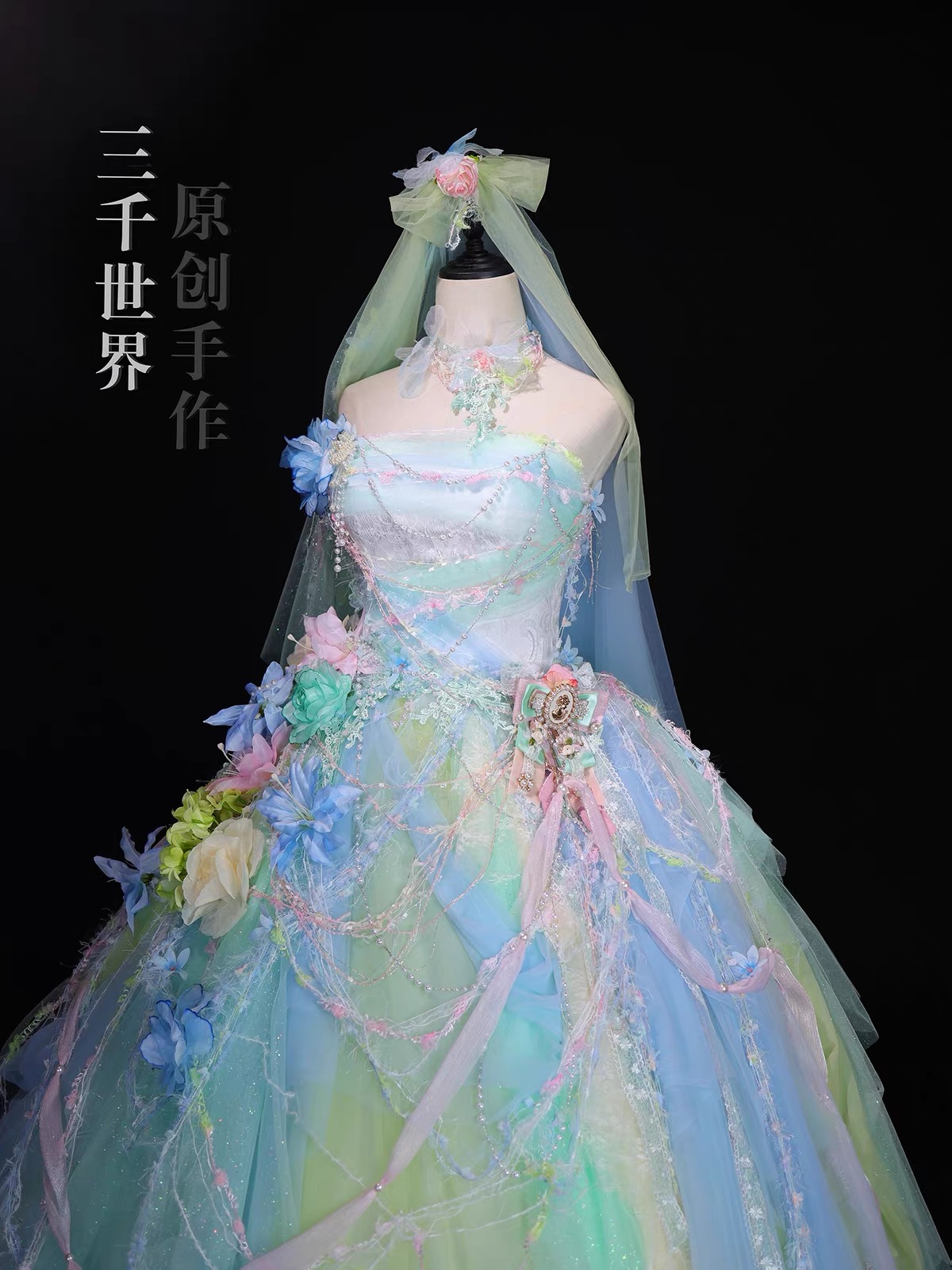 Unique handmade fairy dress full of flowers by 3 Thousand Worlds
