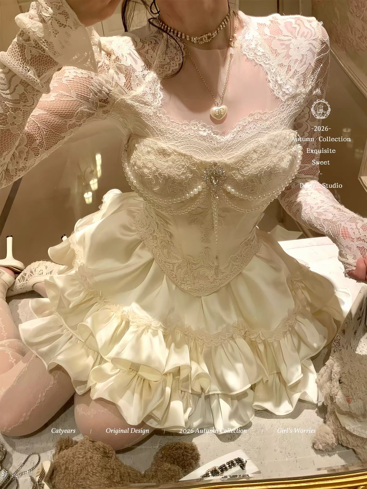 Catyears “Year of the Cat” Antique Music Box – Heavy-Duty Satin & Lace Corset + Ruched Skirt Set