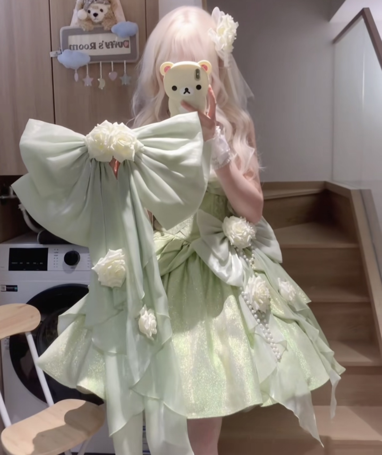 ( Stop Selling ) Rose Heart Knot Peach White Tea Original Lolita