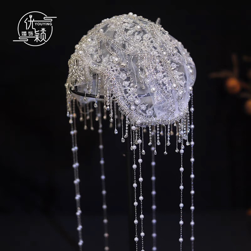 Beaded lace retro bridal hat
