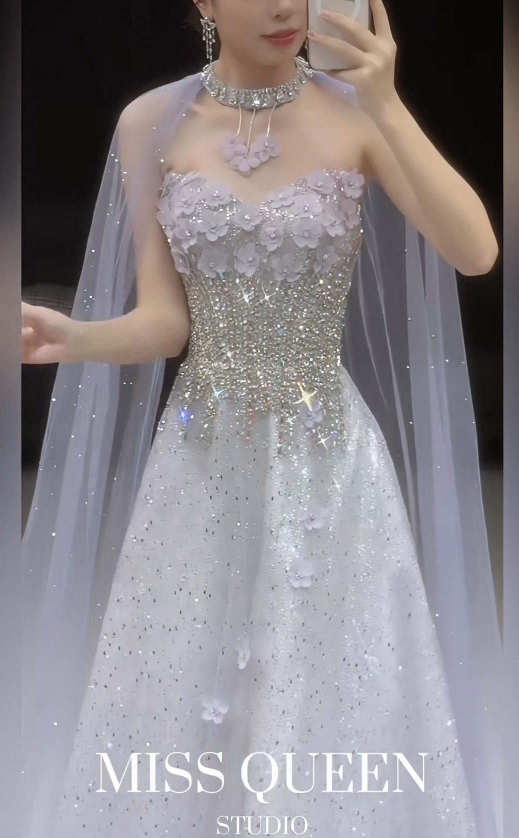 Evening dresses - Engagement dresses, wedding dresses - High-end luxury, unique style, cape dresses, dresses with sparkling stones MQ30