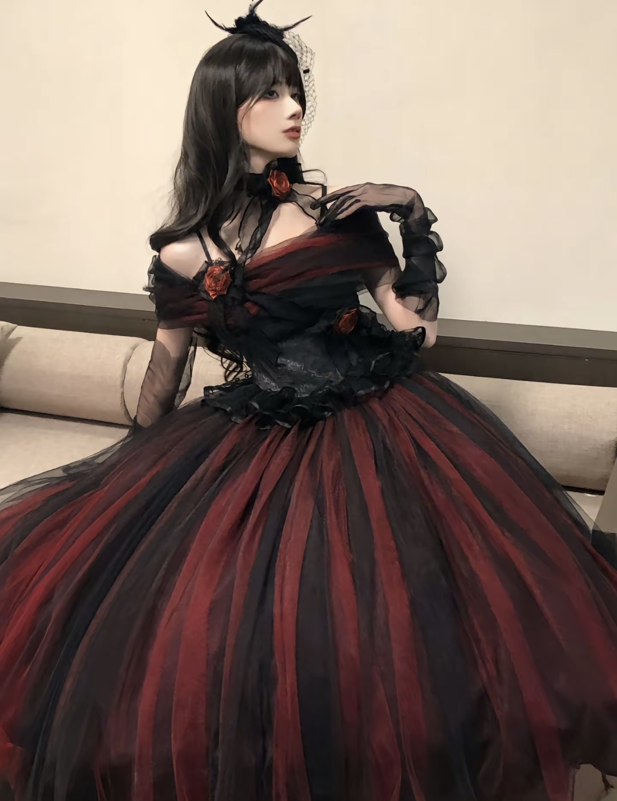 ( Pre Order ) Red and black gauze X Sandgreen Shimmer