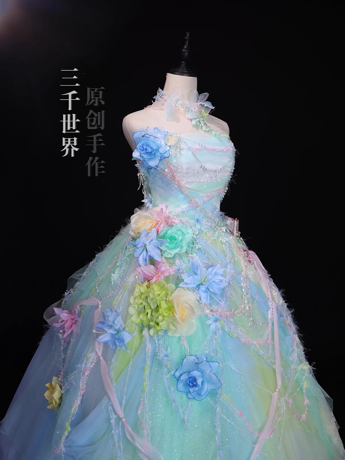Unique handmade fairy dress full of flowers by 3 Thousand Worlds