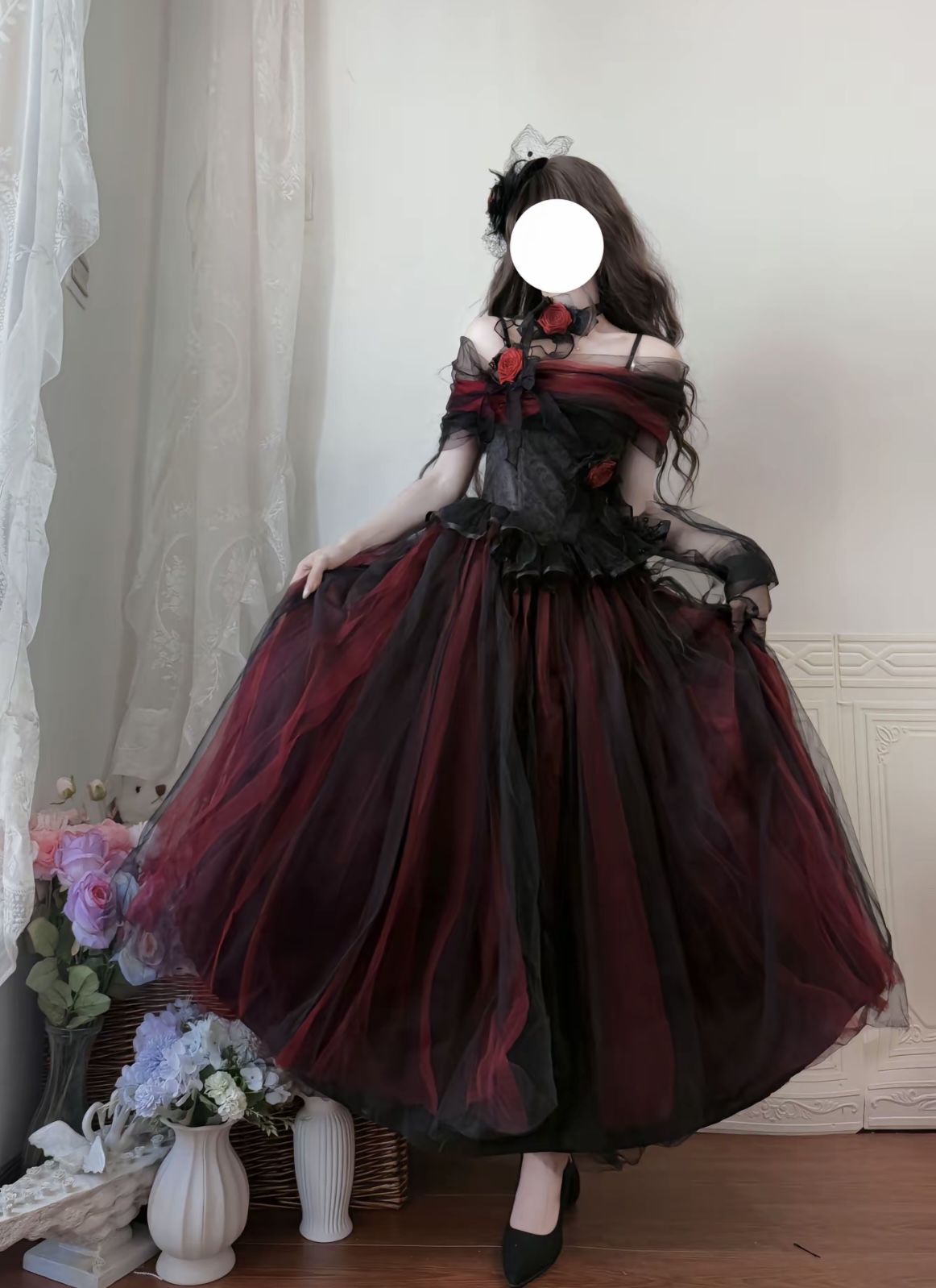 ( Pre Order ) Red and black gauze X Sandgreen Shimmer