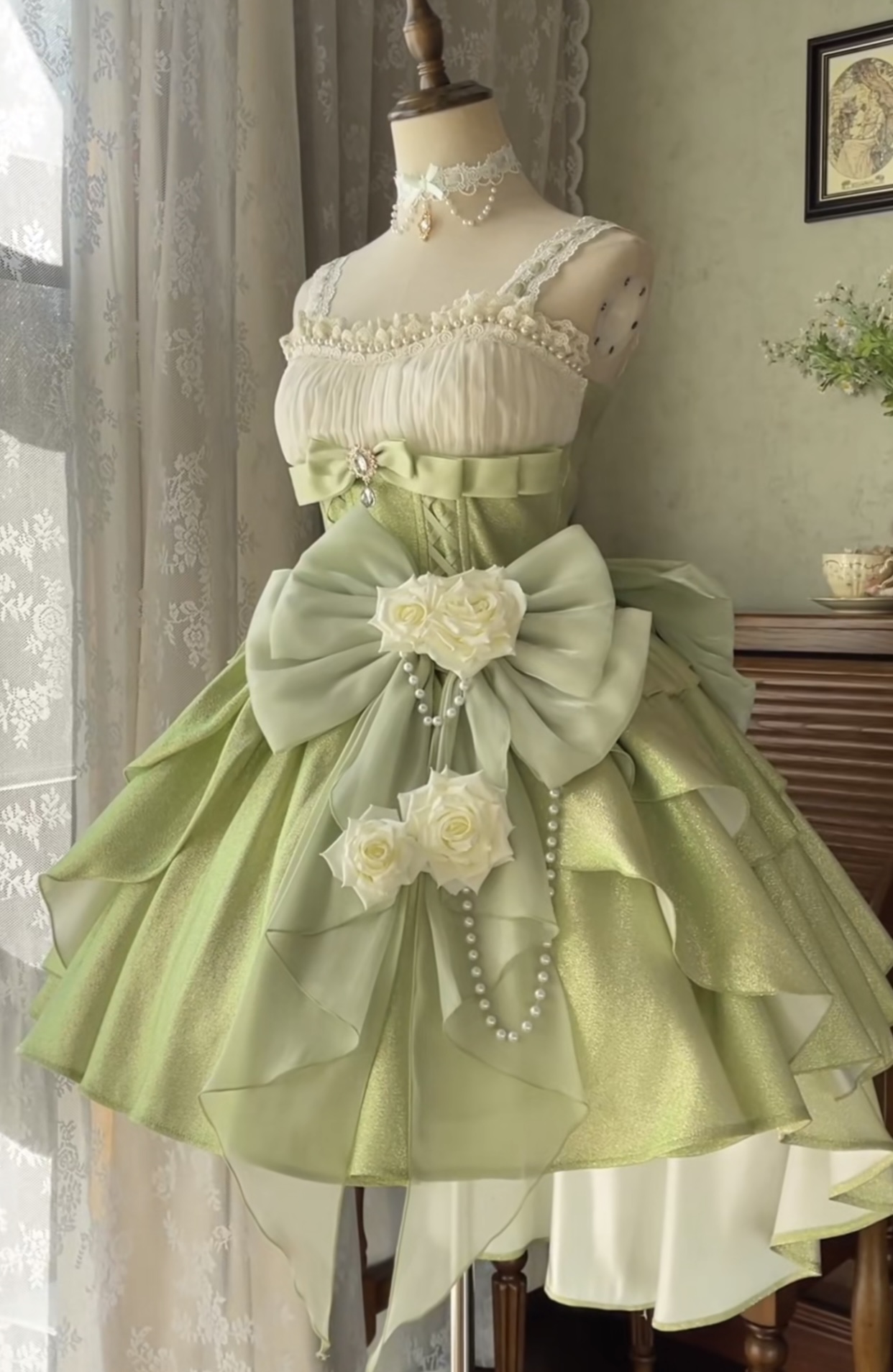 ( Stop Selling ) Rose Heart Knot Peach White Tea Original Lolita