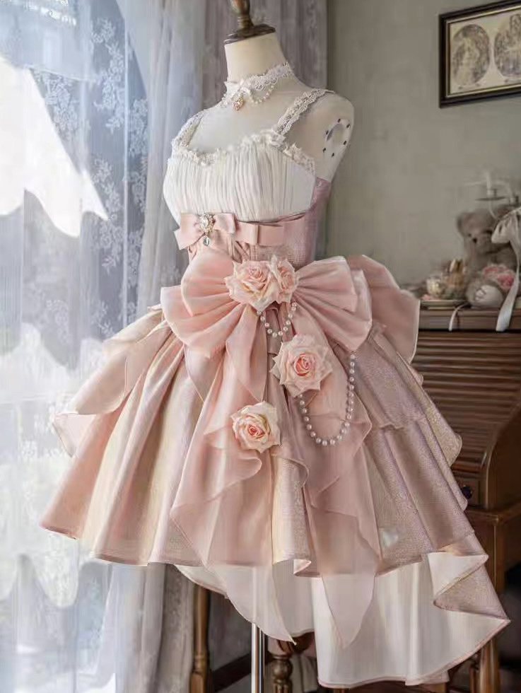 ( Stop Selling ) Rose Heart Knot Peach White Tea Original Lolita